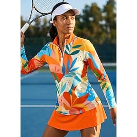 Women's Geometric Floral Tops Sport Shirt Tennis Shirt Tennis Top Long Sleeve Zipper Floral UPF50 UV Resistant High Elasticity Moisture Wicking Breathable Voll