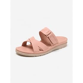 Women's Pink Adjustable Comfort Slide Sandals – Cross Strap Open Toe Slides with Soft Cushioned Footbed  Lightweight Flexible Sole for Vacation, Travel, Walkin