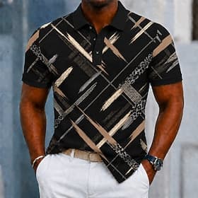 Homme Bloc de Couleur Géométrique Polo Manche Courte Polos Chemises à Col Vêtement décontracté de travaile Athleisure Fête Tenue quotidienne Impression 3D Bout