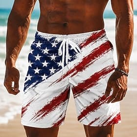 4th of July 2026 250th Men's American Flag Swim Trunks Bathing Suits Swim Shorts Board Shorts Mid Waist Patriotic Daily Outdoor Festival Side Pockets Mesh Lini thumbnail 3