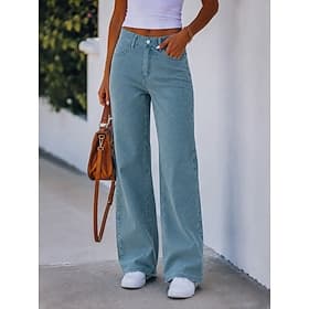 Per donna Jeans Chinos Pantaloni a gamba dritta Moda Lunghezza intera Vita Alta Inelastico Vacanza Formale Nero Blu chiaro Grigio Primavera thumbnail 3