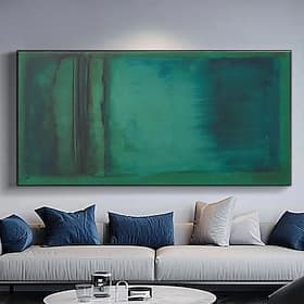 Grande peinture à l'huile artisanale sur toile, abstraite verte, style wabi-sabi, art moderne et contemporain, minimaliste, idéale pour le salon.