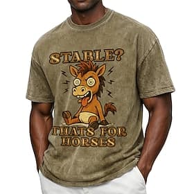 Men's Stable That's For Horses Funny 100 Cotton Acid Wash Heavyweight T-shirt Short Sleeve T shirt DTG Crew Neck Shirt Fashion Daily Holiday Spring Summer Clot