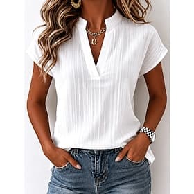 Women's T Shirt Tee Top Striped Plain Fashion Stylish Classic Short Sleeve V Neck Regular Tops Daily Going out Weekend Blue Sage Green White Pink Green Summer