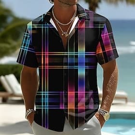 Homme Géométrique Rayure Art abstrait Chemise Chemise Boutonnée Manche Courte Mode Décontractée Quotidien Vacances à la Plage Été Printemps Col Rabattu Impress