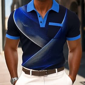 Men's Geometic Line Polo Shirts Short Sleeve Polo Shirts Collared Shirts Business Casual Outdoor Athleisure Daily Wear Pocket 3D Print Buttons Spring  Summer B thumbnail 5