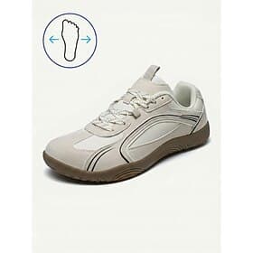 Women's Beige Wide Width Athletic Walking Shoes – Lightweight Lace-Up Sneakers with Wide Toe Box, Flexible Non-Slip Rubber Outsole and Stable All-Terrain Grip