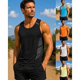 Homme Couleur Unie Débardeur d'entraînement Débardeur de course Débardeur de gym Été Printemps Sans manches Séchage Rapide Léger Évacuation de l'Humidité Respi thumbnail 2