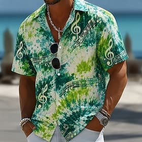 Homme Musique Notes Tie Dye Chemise Chemise d'été Chemise Boutonnée Manche Courte Vintage Rétro Extérieur Vacances à la Plage Été Printemps Col Rabattu Impress thumbnail 2