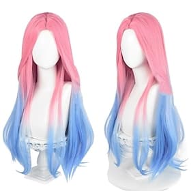 Perruque cosplay rose et bleue dégradée pour femme, perruque cheveux longs et lisses pour costume de cosplay d'Halloween
