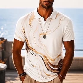 Homme Marbre Golf Polos Hawaïens Manche Courte Polos Chemises à Col Occasionnel Resort Athleisure Impression 3D Boutons Maille Respirante Printemps  Été Bleu D