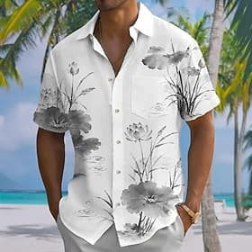 Homme Fleuri Plantes Chemise Chemise d'été Manche Courte Occasionnel Quotidien Extérieur Été Printemps Col Rabattu Impression 3D Une poche avant Chemises bouto