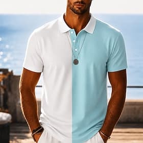 Homme Bloc de Couleur Polos Hawaïens Manche Courte Polos Revers Occasionnel Resort Athleisure Impression 3D Boutons Maille Respirante Printemps Été Bleu bleu
