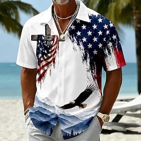 4 juillet 2026, 250e anniversaire Homme Aigle Drapeau Américain Chemise Chemise d'été Chemise Boutonnée Manche Courte Patriotique Extérieur Festival Été Printe thumbnail 10