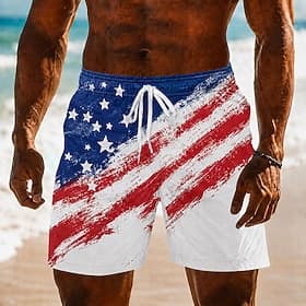 4th of July 2026 250th Men's American Flag Swim Trunks Bathing Suits Swim Shorts Board Shorts Mid Waist Patriotic Daily Outdoor Festival Side Pockets Mesh Lini