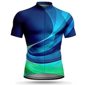 Men's Rash Guard Cycling Jersey Geometric Short Sleeve Bike Shirt Jersey Top with 3 Rear Pockets UV Resistant Quick Dry With Pockets Front Zipper Sports Blue C