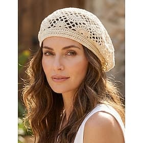 Béret bohème en crochet pour femme, bonnet d'été léger et respirant en mélange de coton et lin, disponible en plusieurs couleurs, idéal pour les vacances, la p