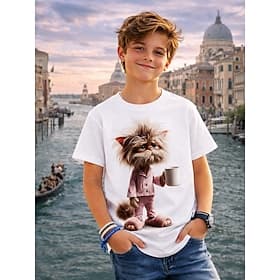 Boys' 3D Graphic Animal Cat 3D T-shirt Short Sleeve 3D Print Summer Spring Exaggerated Designer Kids 4-12 Years Casual Party Regular Fit