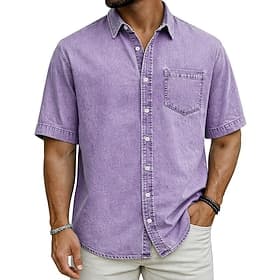 Homme Chemise Chemise Décontractée Chemise Boutonnée Teinture en vêtement Chemise délavée à l'acide Noir Vert Claire bleu marine Bleu Ciel Violet Manche Courte