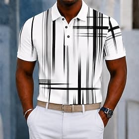 Homme Géométrique Ligne Polo Manche Courte Polos Chemises à Col Vêtement décontracté de travaile Athleisure Impression 3D Boutons Maille Respirante Été Printem