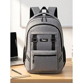 Men's Waterproof School Backpack, Large Capacity Multi-Compartment Laptop Bag for College, Durable Polyester Bookbag with Reflective Strip, Multi-Color Travel