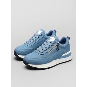 Women's Denim Blue Walking Sneakers – Casual Lace-Up Shoes with Side Zipper Decor, Non-Slip Outsole and Fashion Everyday Style for Travel, Shopping and Daily W