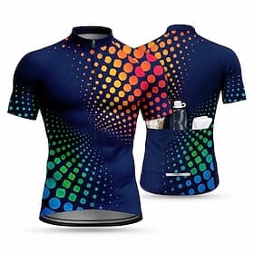 Men's Cycling Jersey Geometric Short Sleeve Bike Jersey Activewear Top with 3 Rear Pockets UV Resistant Quick Dry With Pockets Front Zipper Sports Blue Clothin