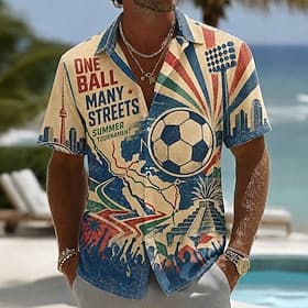 Men's Soccer Shirt Summer Shirt Button Up Shirt Short Sleeve Sports  Outdoors Daily Outdoor Streetwear Summer Spring Turndown 3D Print Button Up Shirts Blue Bl