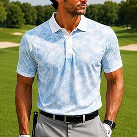 Homme Fleuri Golf Polos de Sport Manche Courte Polos Chemises à Col Occasionnel Athleisure Impression 3D Boutons Maille Respirante Printemps  Été Bleu Rose Cla