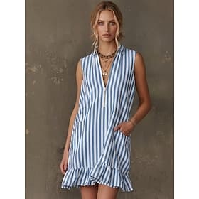 Femmes Mini Robe Robe d'Été Robe trapèze Robe d'été Robe ajustée et évasée Vacances Fête Occasionnel Quotidien Extérieur Plage Coupe régulière Graphique Rayé S