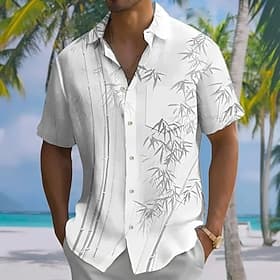 Homme Plantes Bambou Chemise Chemise d'été Manche Courte Occasionnel Quotidien Extérieur Été Printemps Col Rabattu Impression 3D Une poche avant Chemises bouto