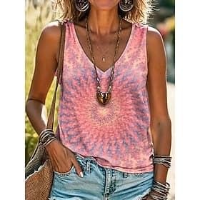 Women's Camisole Tank Top Graphic Abstract Hawaiian Beach Sleeveless V Neck Regular Tops Casual Daily Beach Wear Pink Orange Green Summer Spring