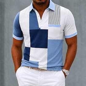 Homme Bloc de Couleur Géométrique Polo Manche Courte Polos Chemises à Col Vêtement décontracté de travaile Extérieur Athleisure Tenue quotidienne Impression 3D