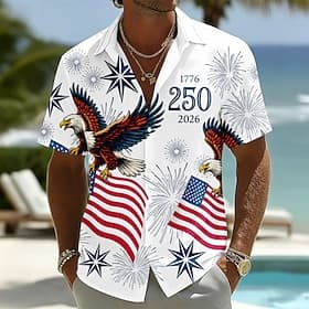 4 juillet 2026, 250e anniversaire Homme Aigle Drapeau Américain Chemise Chemise d'été Chemise Boutonnée Manche Courte Patriotique Extérieur Festival Été Printe thumbnail 4