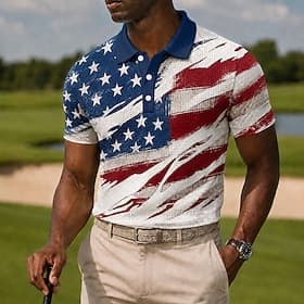 4 juillet 2026, 250e anniversaire Homme Drapeau Américain Chemises Polo Gaufre Manche Courte Polos Chemises à Col Occasionnel Tenue de soirée Tenue Quotidienne thumbnail 2
