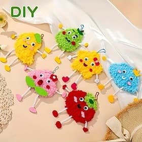 Kit de 6 porte-clés en peluche à faire soi-même pour enfants, kit créatif pour fabriquer des poupées duveteuses faites main, breloques mignonnes en forme de fr