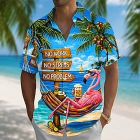 Homme Flamant rose Cocotier Plantes Tropicales Chemise hawaïenne Chemises tropicales Chemise Aloha Manche Courte Hawaïen Quotidien Vacances à la Plage Été Prin thumbnail 4