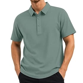 Homme Polos gaufrés en soie glacée rafraîchissants Texturé Occasionnel Vacances Col Rabattu Manche Courte Mode Basique Uni Poids Léger Boutons Printemps  Été B