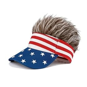 Perruque-chapeau drapeau américain, casquette patriotique à visière commémorative du 250e anniversaire des États-Unis avec cheveux hérissés, chapeau rouge, bla