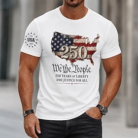4 juillet 2026, 250e anniversaire Homme Drapeau américain 1776 T-shirt Manche Courte T-shirt Impression 3D Col ras du cou Chemise Patriotique Quotidien Festiva