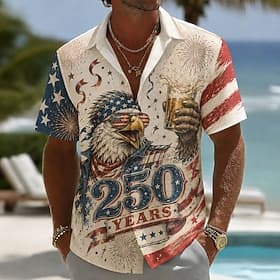 4 juillet 2026, 250e anniversaire Homme Aigle Drapeau Américain Chemise Chemise d'été Chemise Boutonnée Manche Courte Patriotique Extérieur Festival Été Printe thumbnail 6