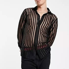 Homme Chemise Chemise Décontractée Chemise Boutonnée Blanche Noir manche longue Bandes verticales Col de chemise Occasionnel Quotidien Transparent Vêtement Ten