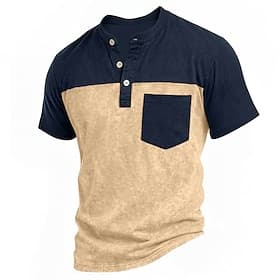 Homme Chemise Henley Chemise 100% coton délavée à l'acide Manche Courte Bloc de Couleur Patchwork Rétro Vintage Occasionnel Henley Patchwork Le style rétro Blo thumbnail 2