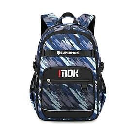 Student School Backpack for Boys, Large Capacity Multi-Compartment Waterproof Polyester Bookbag, Fits 15.6 Inch Laptop, Luggage Strap, Travel Daypack, Blue  Gr