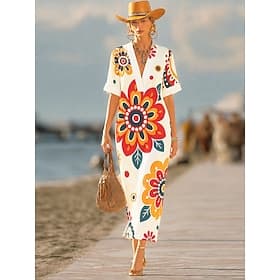 Femmes Robe maxi Robe Chemise Robe d'Été Robe Vintage Robe de Cérémonie Élégant Vacances ancien Manches au coude Maison Travail Plage Coupe Ample Graphique Abs