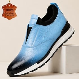 Men's Classic Casual Wedding Leather Italian Full-Grain Cowhide Slip Resistant Breathable Slip-on Blue Spring Fall All Seasons thumbnail 3