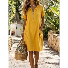 Femmes Robe Longueur Genou Robe Décontractée Robe d'été Basique Classique Quotidien Vacances Coupe régulière Uni Manche Courte Col ras du cou Bleu Vert herbe B