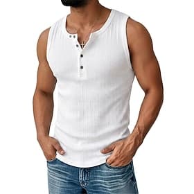 Homme Débardeur Sous-Vêtements T-shirt sans manches Chemise de batteur de femme Sans manches Col ras du cou Henley Été Bloc de Couleur Bande de Fosse Mode Desi thumbnail 2