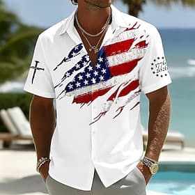 4 juillet 2026, 250e anniversaire Homme Drapeau Américain Chemise Chemise d'été Chemise Boutonnée Manche Courte Patriotique Extérieur Festival Été Printemps Co thumbnail 2