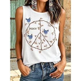 Women's Tank Top Graphic Bird Vintage Stylish Classic Sleeveless Crew Neck Regular Tops Casual Daily White Yellow Pink Summer Spring
